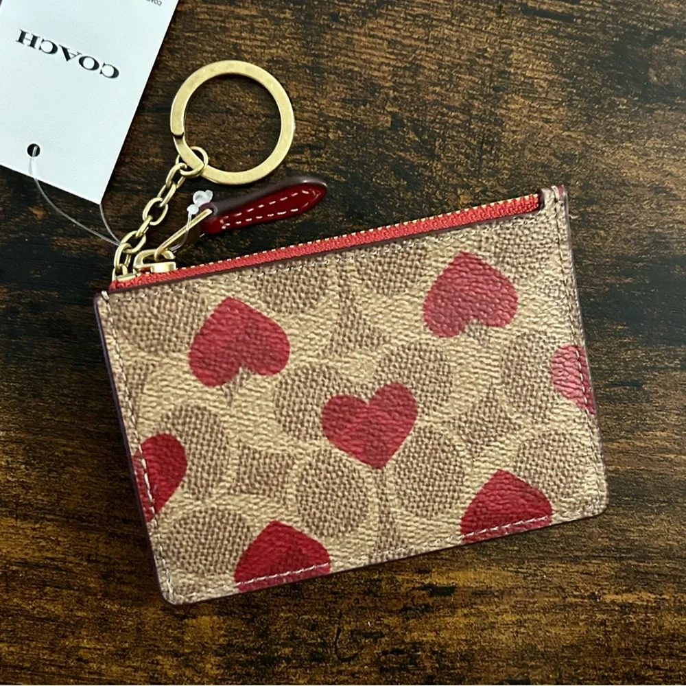 Coach Mini Skinny Id Case In Signature Canvas With Heart Print - Picture 5 of 8